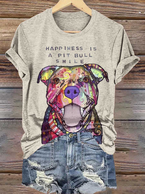 HAPPINESS IS A PIT BULL SMILE Puppy Mental Health Awareness T-shirt