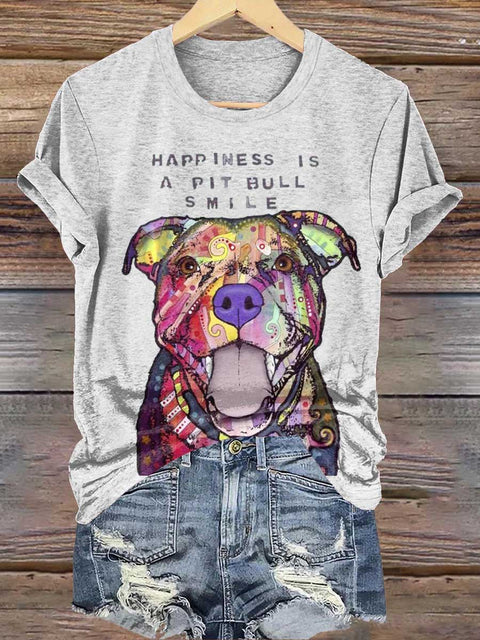 HAPPINESS IS A PIT BULL SMILE Puppy Mental Health Awareness T-shirt