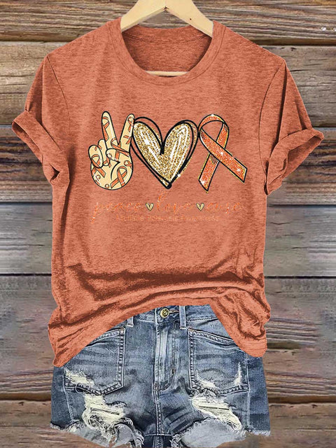 Peace Love Cure Ms Awareness Multiple Sclerosis Warrior Multiple Sclerosis Orange Ribbon T-shirt