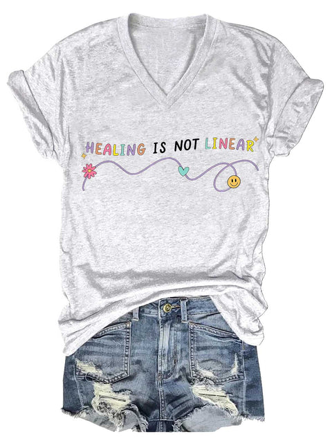 Women's HEALING IS NOT LINEAR Mental Health Awareness V-neck Casual T-Shirt