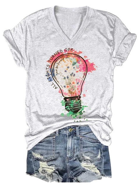 Women's All Lights Turned Off Can Be Turned On Wildflowers Mental Health Matters V-neck Casual T-Shirt
