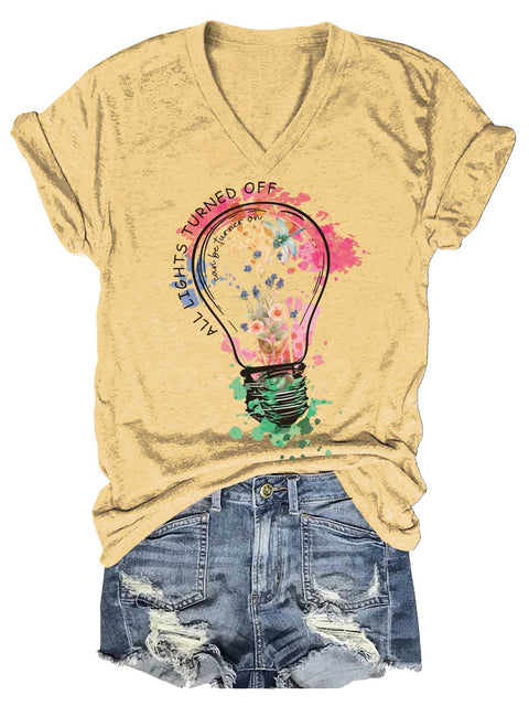 Women's All Lights Turned Off Can Be Turned On Wildflowers Mental Health Matters V-neck Casual T-Shirt