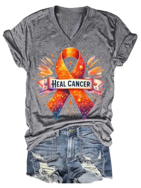 Women's Ms Awareness Multiple Sclerosis Warrior Multiple Sclerosis Orange Ribbon V-neck Casual T-Shirt