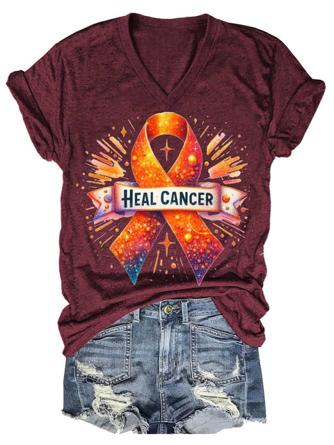 Women's Ms Awareness Multiple Sclerosis Warrior Multiple Sclerosis Orange Ribbon V-neck Casual T-Shirt