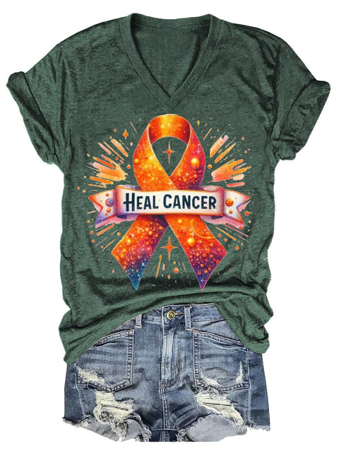 Women's Ms Awareness Multiple Sclerosis Warrior Multiple Sclerosis Orange Ribbon V-neck Casual T-Shirt