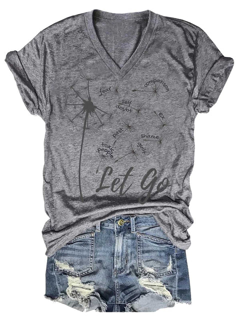 Women's Let Go Mental Health Awareness V-neck Casual T-Shirt