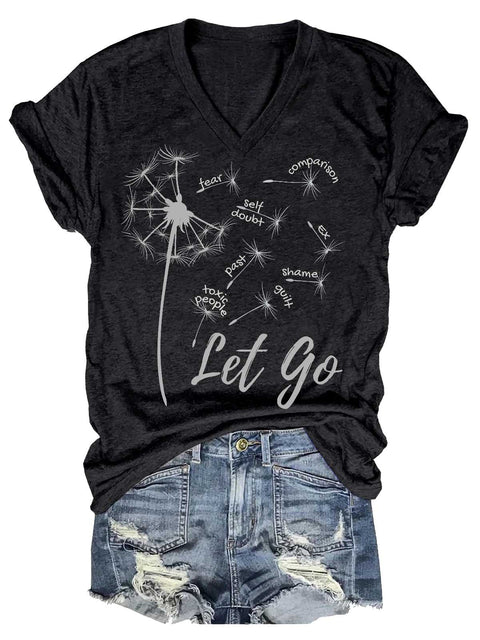 Women's Let Go Mental Health Awareness V-neck Casual T-Shirt