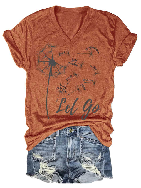 Women's Let Go Mental Health Awareness V-neck Casual T-Shirt
