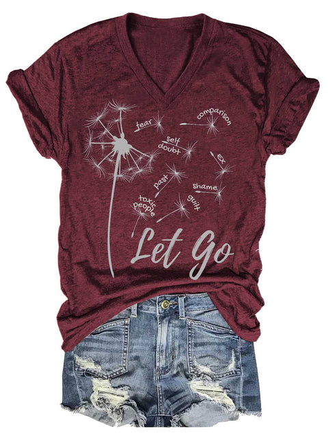Women's Let Go Mental Health Awareness V-neck Casual T-Shirt