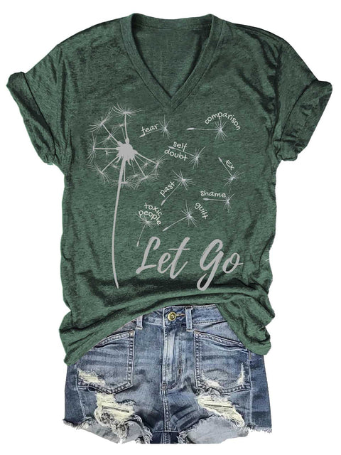 Women's Let Go Mental Health Awareness V-neck Casual T-Shirt
