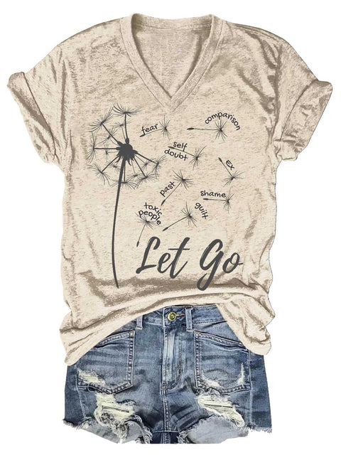Women's Let Go Mental Health Awareness V-neck Casual T-Shirt