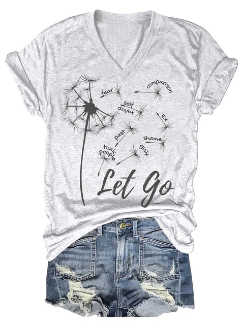 Women's Let Go Mental Health Awareness V-neck Casual T-Shirt