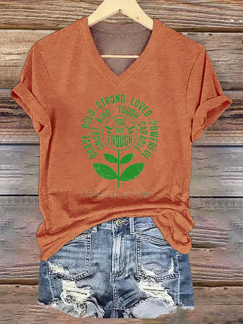 Women's You Are Enough Mental Health Awareness V-neck Casual T-Shirt