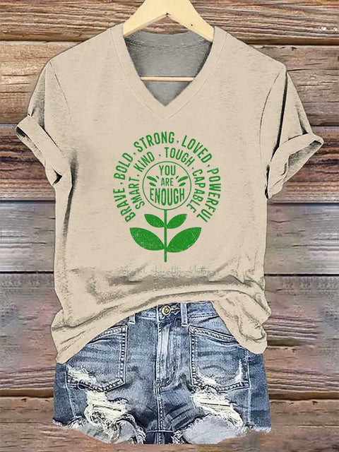 Women's You Are Enough Mental Health Awareness V-neck Casual T-Shirt