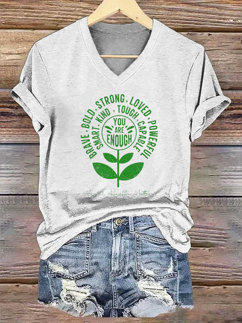 Women's You Are Enough Mental Health Awareness V-neck Casual T-Shirt