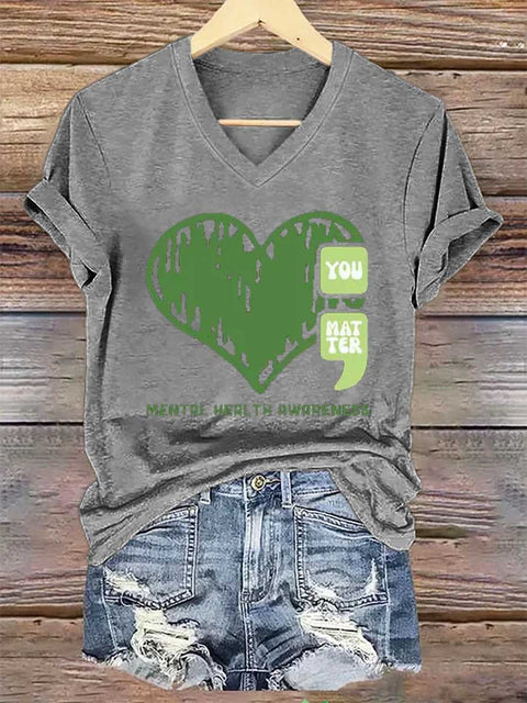 Women's YOU MATTER Mental Health Awareness V-neck Casual T-Shirt