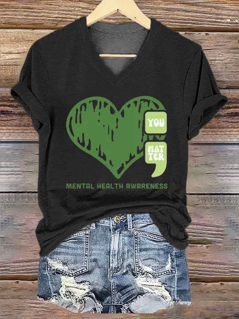 Women's YOU MATTER Mental Health Awareness V-neck Casual T-Shirt