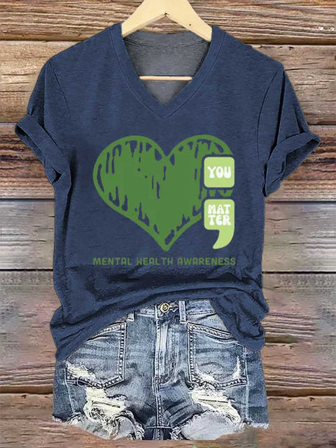 Women's YOU MATTER Mental Health Awareness V-neck Casual T-Shirt