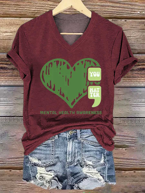Women's YOU MATTER Mental Health Awareness V-neck Casual T-Shirt