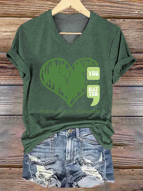 Women's YOU MATTER Mental Health Awareness V-neck Casual T-Shirt