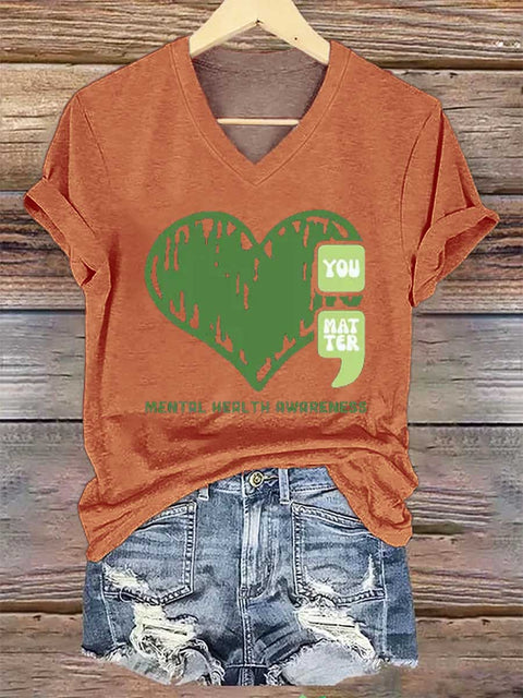 Women's YOU MATTER Mental Health Awareness V-neck Casual T-Shirt