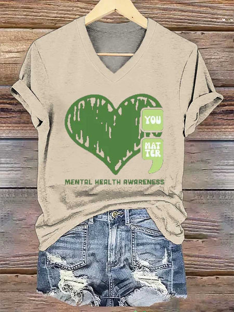 Women's YOU MATTER Mental Health Awareness V-neck Casual T-Shirt