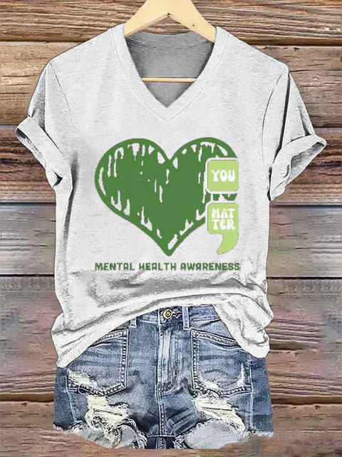 Women's YOU MATTER Mental Health Awareness V-neck Casual T-Shirt