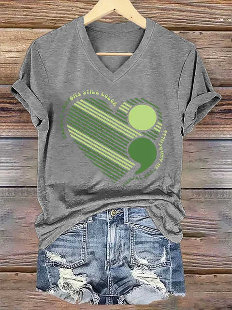 Women's Broken Crayons Still Color Mental Health Awareness V-neck Casual T-Shirt