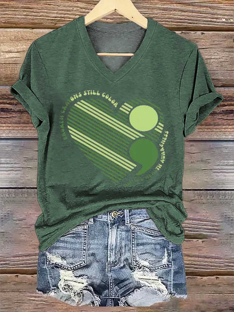 Women's Broken Crayons Still Color Mental Health Awareness V-neck Casual T-Shirt