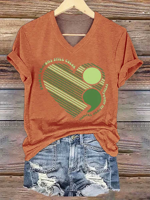 Women's Broken Crayons Still Color Mental Health Awareness V-neck Casual T-Shirt