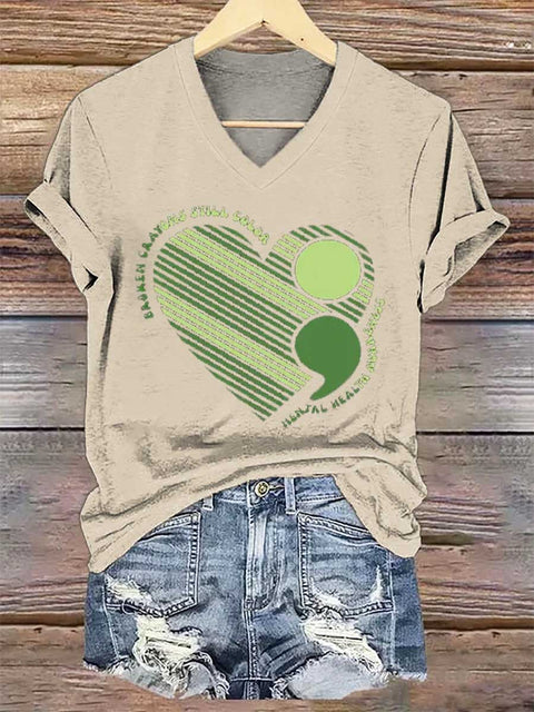 Women's Broken Crayons Still Color Mental Health Awareness V-neck Casual T-Shirt