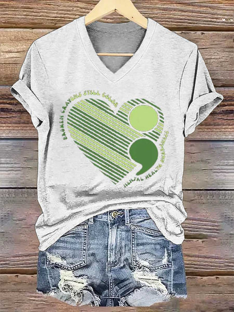 Women's Broken Crayons Still Color Mental Health Awareness V-neck Casual T-Shirt