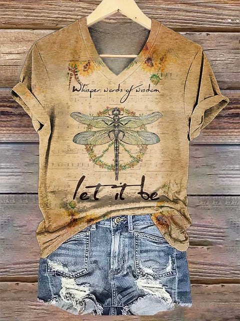 Women's Let It Be Dragonfly V-neck Casual T-Shirt