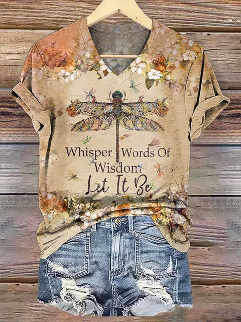 Women's Let It Be Dragonfly V-neck Casual T-Shirt
