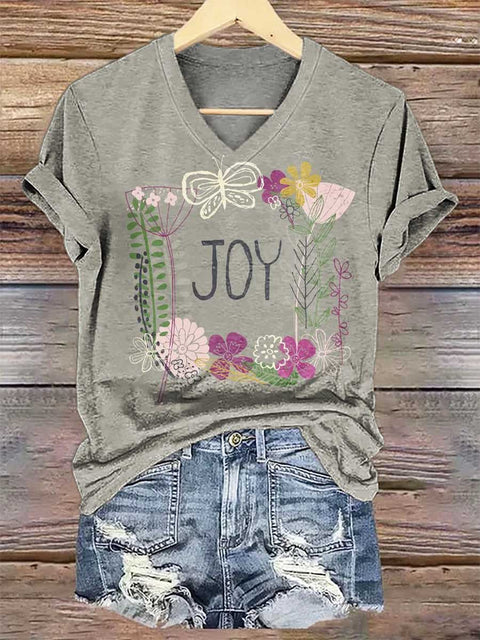 Women's JOY Floral V-neck Casual T-Shirt