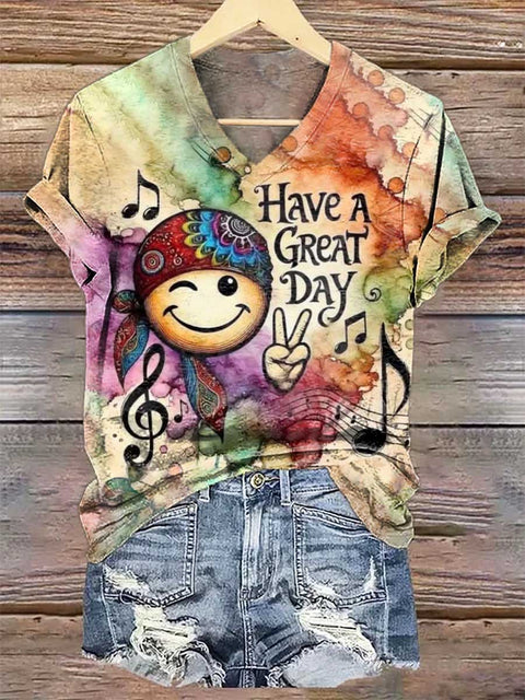 Women's Have A GREAT DAY V-neck Casual T-Shirt