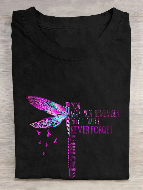 You May Not Remember But I Will Never Forget Dragonfly Alzheimer's Awareness T-shirt