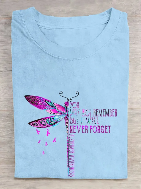 You May Not Remember But I Will Never Forget Dragonfly Alzheimer's Awareness T-shirt