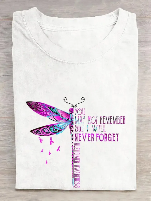 You May Not Remember But I Will Never Forget Dragonfly Alzheimer's Awareness T-shirt