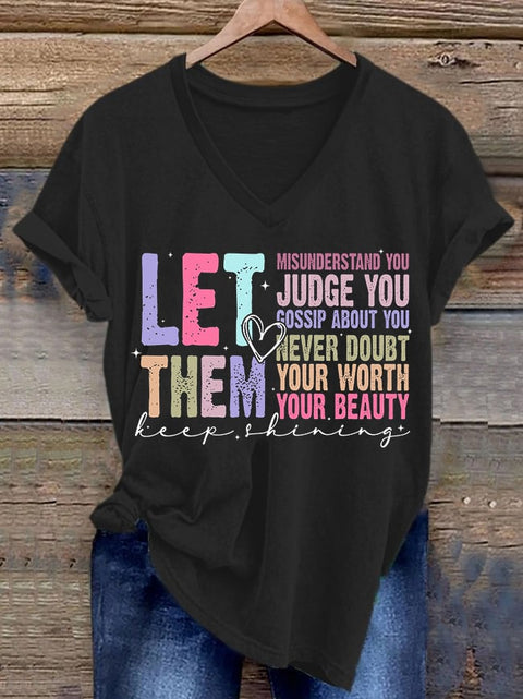 Women'S Retro Let Them Never Doubt Your Worth Your Beauty Print T-Shirt