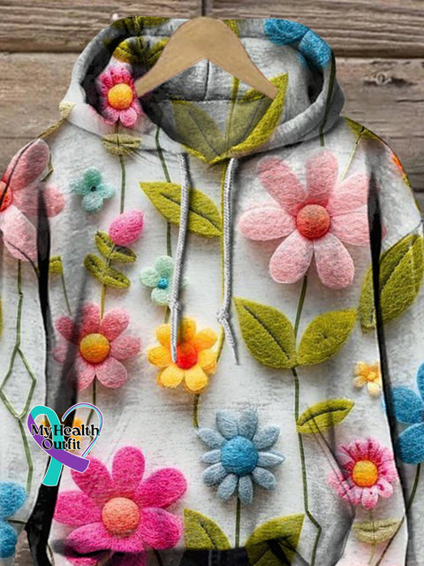 3D Felt Floral Art Printed Casual Sweatshirt