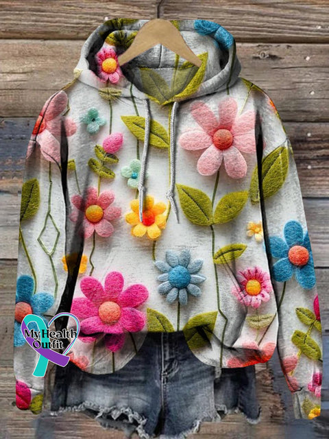 3D Felt Floral Art Printed Casual Sweatshirt Multicolor / S
