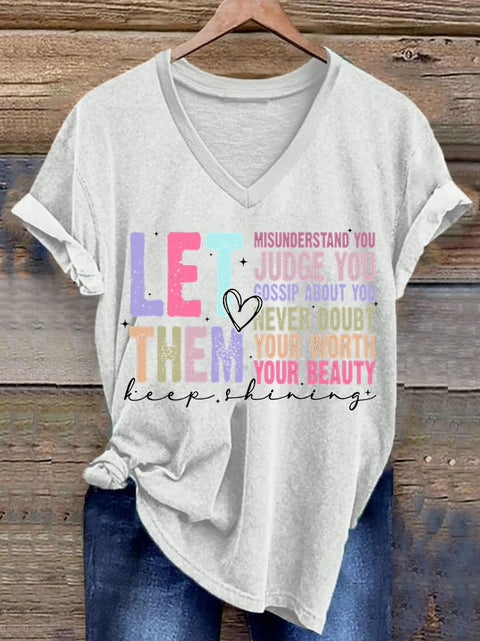 Women'S Retro Let Them Never Doubt Your Worth Your Beauty Print T-Shirt