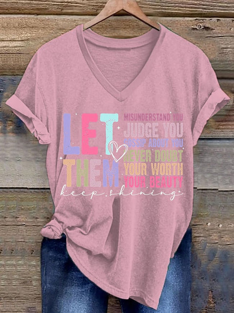 Women'S Retro Let Them Never Doubt Your Worth Your Beauty Print T-Shirt