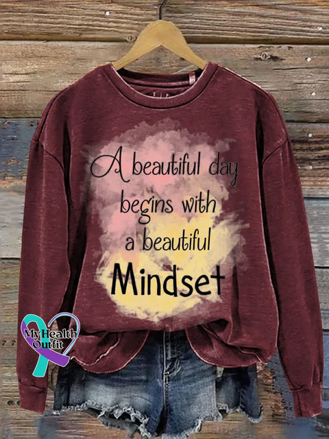 A Beautiful Day Begins With A Beautiful Mindset Print Casual Sweatshirt Red / S