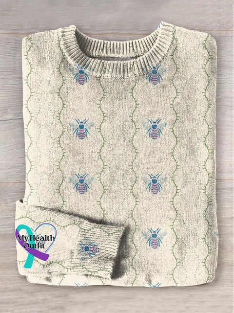 Abstract Bee Pattern Art Print Knit Pullover Sweater Multicolor / S