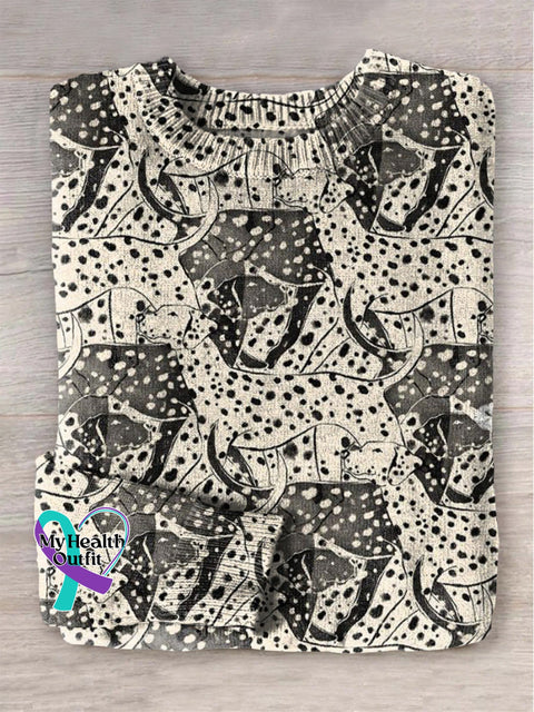 Abstract Dog Art Print Knit Pullover Sweater Multicolor / S