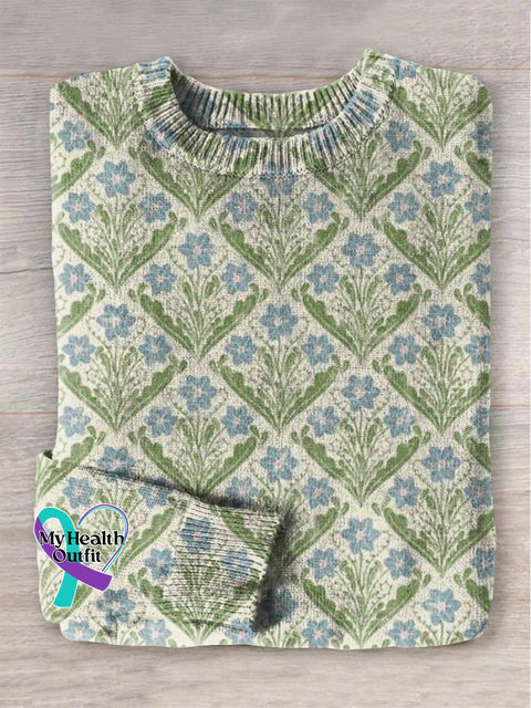 Abstract Flora Art Print Knit Pullover Sweater Multicolor / S