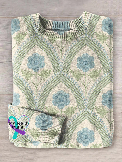 Abstract Flora Art Print Knit Pullover Sweater Multicolor / S