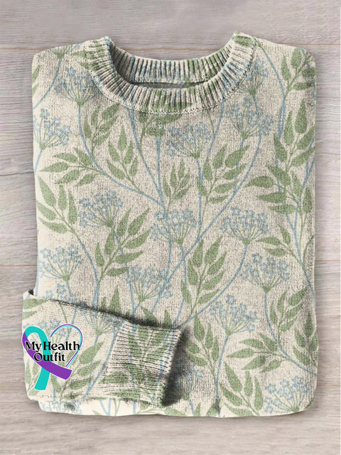 Abstract Flora Art Print Knit Pullover Sweater Multicolor / S